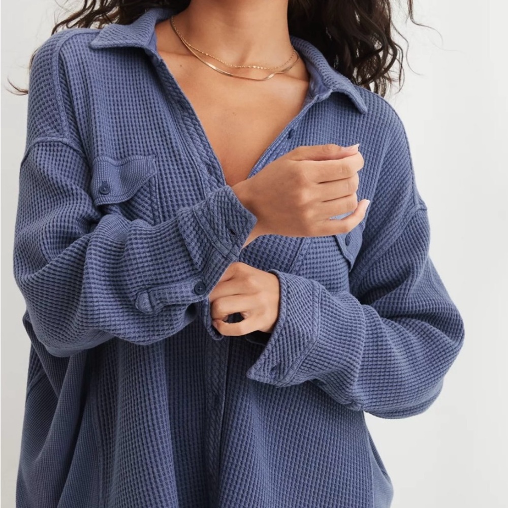 Aerie Lumberjane Waffle Knit Button-Up Shirt - M